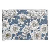Witte rozen met blauwe bladeren op wit kussensloop (Voorkant-Rechts)