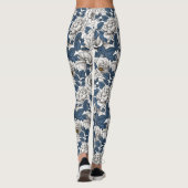 Witte rozen met blauwe bladeren op wit leggings (Achterkant)