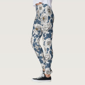 Witte rozen met blauwe bladeren op wit leggings (Links)