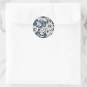 Witte rozen met blauwe bladeren op wit ronde sticker (Tas)