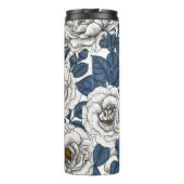 Witte rozen met blauwe bladeren op wit thermosbeker (Achterkant)
