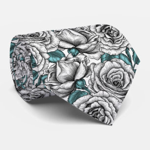 Witte rozen met blauwe bladeren stropdas