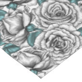 Witte rozen met blauwe bladeren tafelkleed (Gekanteld)