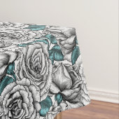 Witte rozen met blauwe bladeren tafelkleed (Voorbeeld)