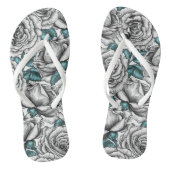 Witte rozen met blauwe bladeren teenslippers (Voetbed)