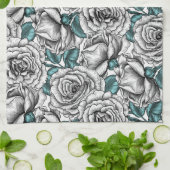 Witte rozen met blauwe bladeren theedoek (Gevouwen)