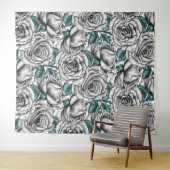 Witte rozen met blauwe bladeren wandkleed (In Situ (horizontaal))