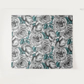 Witte rozen met blauwe bladeren wandkleed (Voorkant (horizontaal))