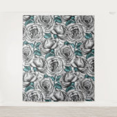 Witte rozen met blauwe bladeren wandkleed (Voorkant)