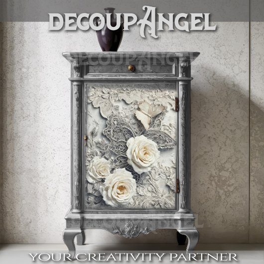 Witte rozen met borduurkantje en vlinder tissuepapier