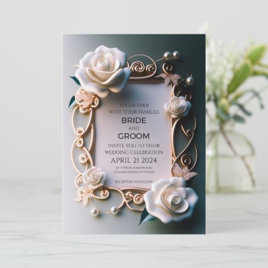 Witte rozen met gouden Ornamenten Kaart (Staand voorkant)