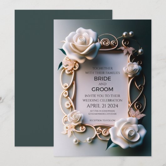 Witte rozen met gouden Ornamenten Kaart (Voorkant / Achterkant)