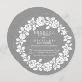 Witte rozen met grijze kraft bruiloft kaart (Voorkant / Achterkant)