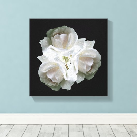 witte rozen met regendruppels canvas afdruk (Insitu (Houten vloer))