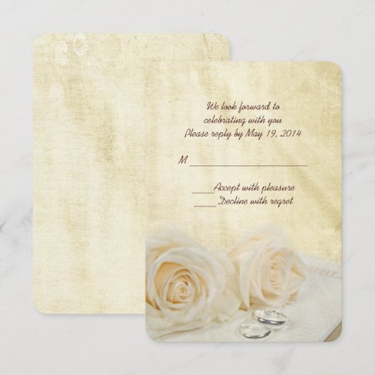Witte rozen met ringen RSVP Kaartje (Voorkant / Achterkant)