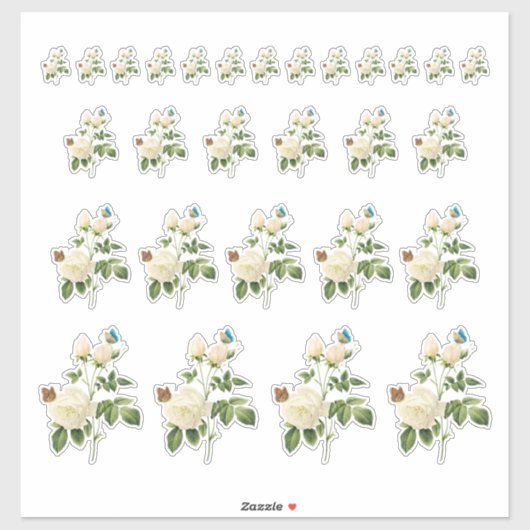 Witte rozen met Stickers van Butterflies (Vel)