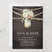 Witte Rozen Metselwerk Pot Foto Houten Bruiloft Save The Date (Voorkant)