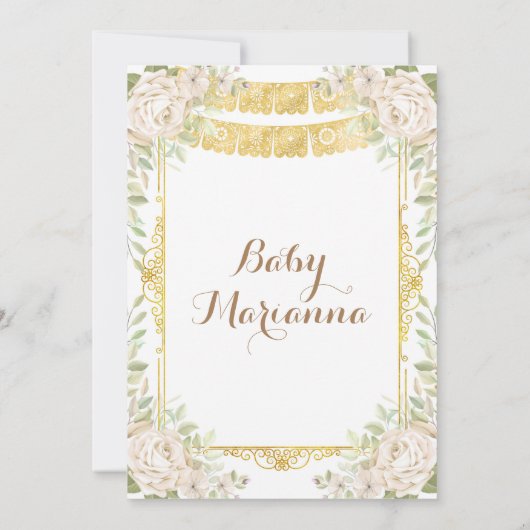 Witte Rozen Mexicaanse Fiesta Baby Shower Uitnodig Kaart (Achterkant)