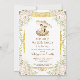 Witte Rozen Mexicaanse Fiesta Baby Shower Uitnodig Kaart