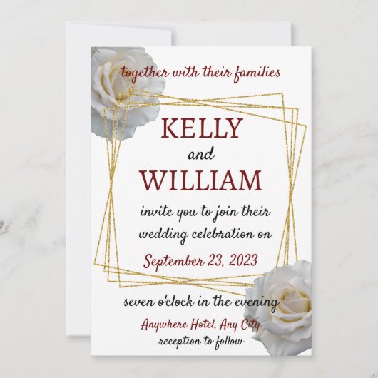 Witte Rozen Moderne Bloemenbruiloft Kaart (Voorkant)