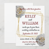 Witte Rozen Moderne Bloemenbruiloft Kaart (Voorkant / Achterkant)