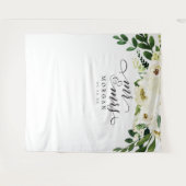 Witte Rozen Mr. & Mrs Bruiloft Achtergrond Banner Wandkleed (Voorkant (horizontaal))
