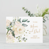 Witte rozen naar mijn moeder en vader op mijn huwe kaart (Staand voorkant)