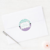 Witte Rozen op Aqua & Paarse Vrijgezellenfeest Ronde Sticker (Envelop)