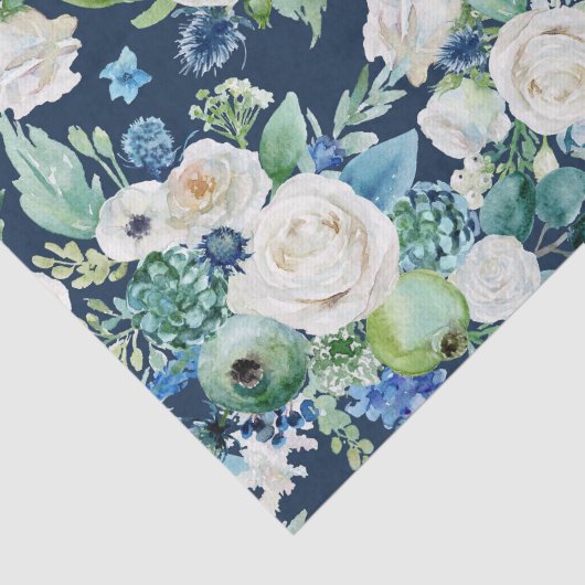 Witte rozen op blauwe achtergrond Decoupage Tissuepapier (Detail)