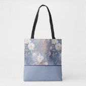 Witte rozen op blauwe achtergrond, kleurenblok tote bag (Voorkant)