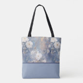Witte rozen op blauwe achtergrond, kleurenblok tote bag (Achterkant)