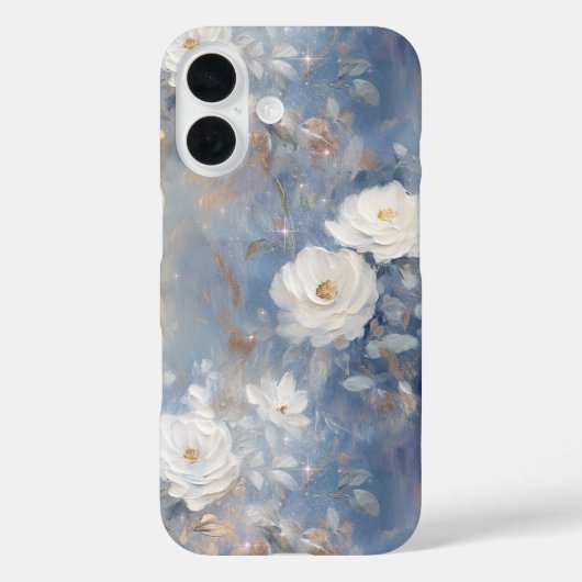Witte rozen op blauwe achtergrond olieverfstijl Case-Mate iPhone case (Achterkant)
