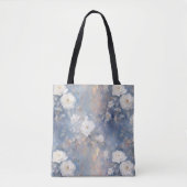 Witte rozen op blauwe achtergrond olieverfstijl tote bag (Voorkant)