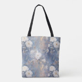 Witte rozen op blauwe achtergrond olieverfstijl tote bag (Achterkant)