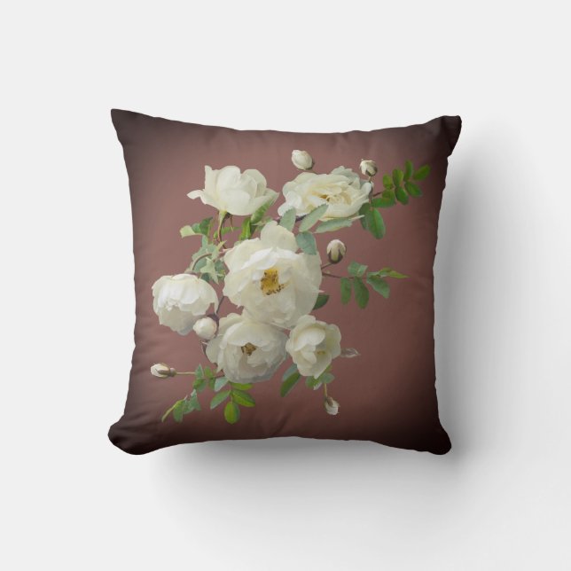 Witte rozen op donkerrood kussen (Voorkant)