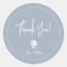Witte Rozen op Dusty Blue Wedding Bedankt Sticker