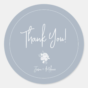 Witte Rozen op Dusty Blue Wedding Bedankt Sticker