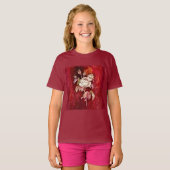 Witte rozen op een diep rode gestructureerde achte t-shirt (Voorkant volledig)