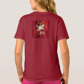 Witte rozen op een diep rode gestructureerde achte t-shirt (Achterkant)