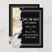 Witte rozen op een zwarte bruiloft, behalve de dat aankondigingskaart (Voorkant / Achterkant)