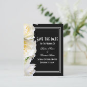 Witte rozen op een zwarte bruiloft, behalve de dat aankondigingskaart (Staand voorkant)