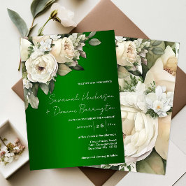 Witte rozen op Emerald Green Wedding Kaart