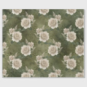 Witte rozen op groen cadeaupapier (Vlak)