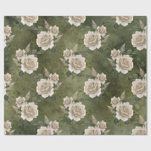 Witte rozen op groen cadeaupapier (Vlak)