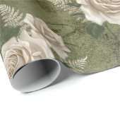 Witte rozen op groen cadeaupapier (Rol Hoek)