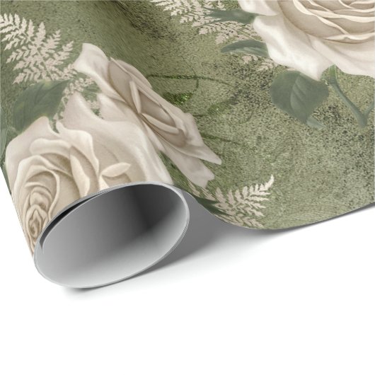 Witte rozen op groen cadeaupapier (Rol Hoek)