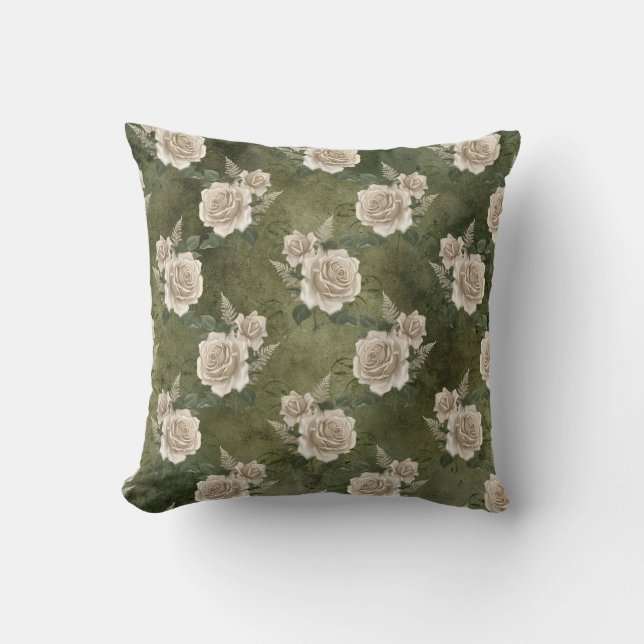 Witte rozen op groen kussen (Voorkant)