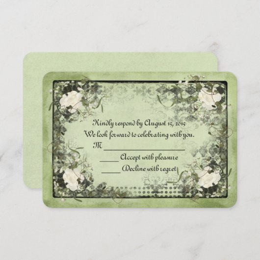 witte rozen op groen met zwart lijst RSVP (Voorkant / Achterkant)
