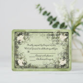 witte rozen op groen met zwart lijst RSVP (Staand voorkant)