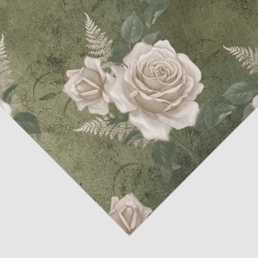 Witte rozen op groene ontkoppeling tissuepapier (Detail)